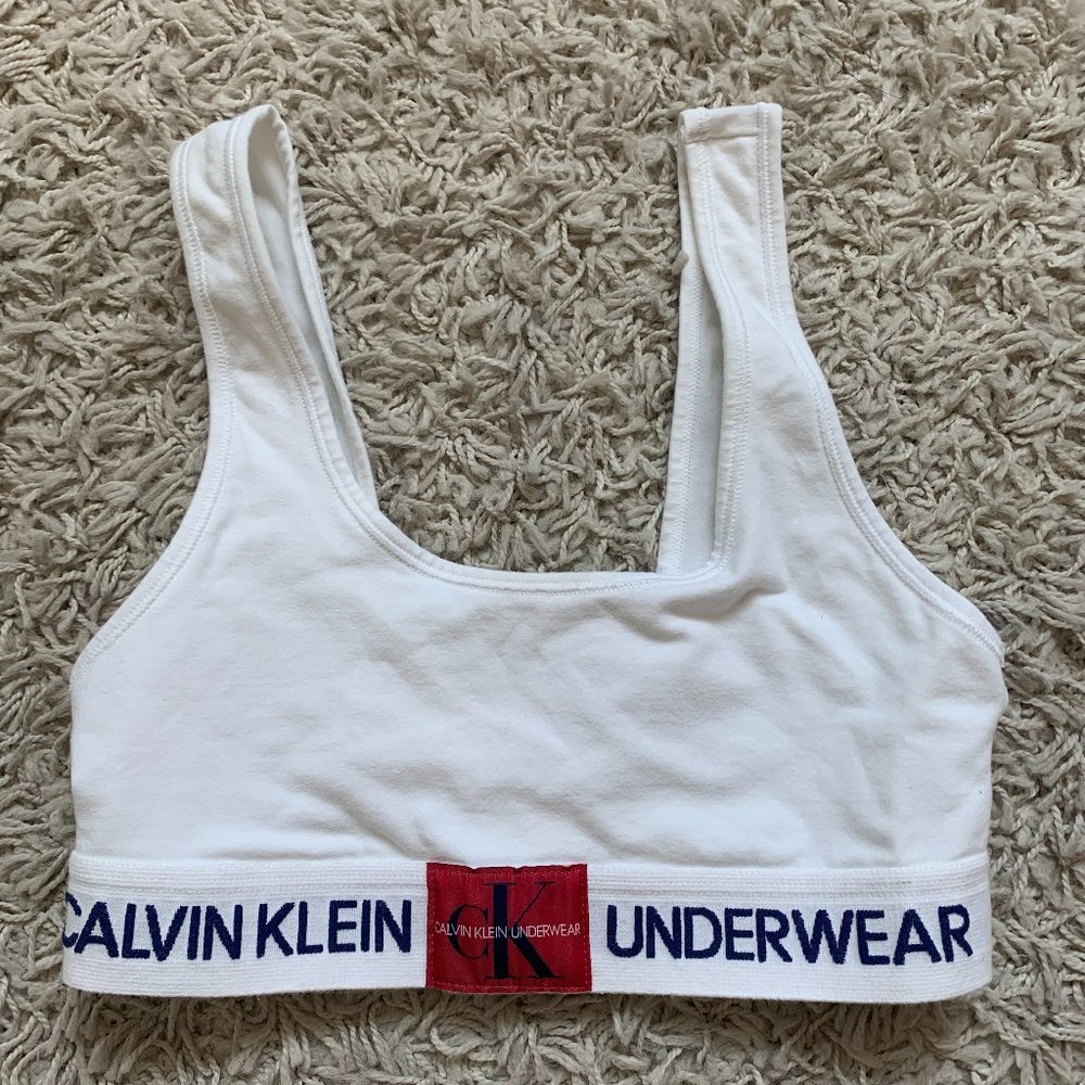 Calvin Klein White Logo Scoop Neck Bralette